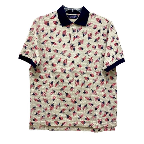 Roundtree & Yorke Men's USA Flag Polo Shirt Size L or XL BEIGE - New With Tag - Picture 2 of 11
